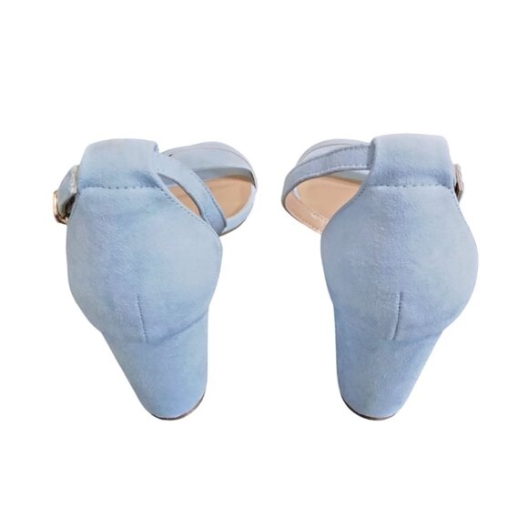 Dream Pairs Size 10 Sandals Blue Suede Ankle Strap 3in Chunky Heel Open Toe - Picture 8 of 9